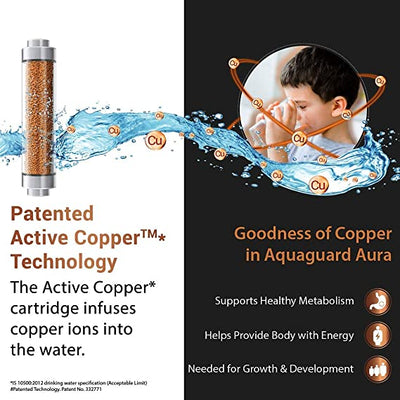 Eureka forbes Aquaguard Aura 7L Ro+Uv E-Boiling + Mtds Water Purifier with Active Copper and Mineral Guard Technology ,8 Stages of Purification (Black and Copper)