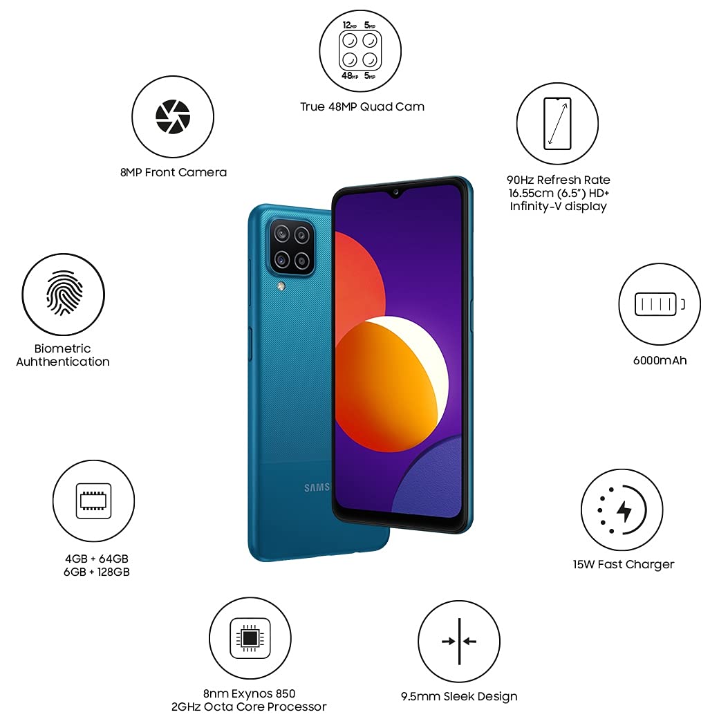 Samsung Galaxy M12 (Blue,4GB RAM, 64GB Storage)