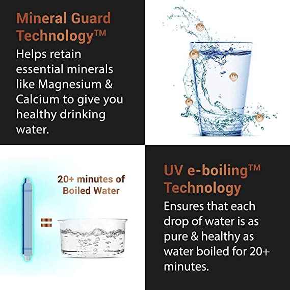 Eureka forbes Aquaguard Aura 7L Ro+Uv E-Boiling + Mtds Water Purifier with Active Copper and Mineral Guard Technology ,8 Stages of Purification (Black and Copper)